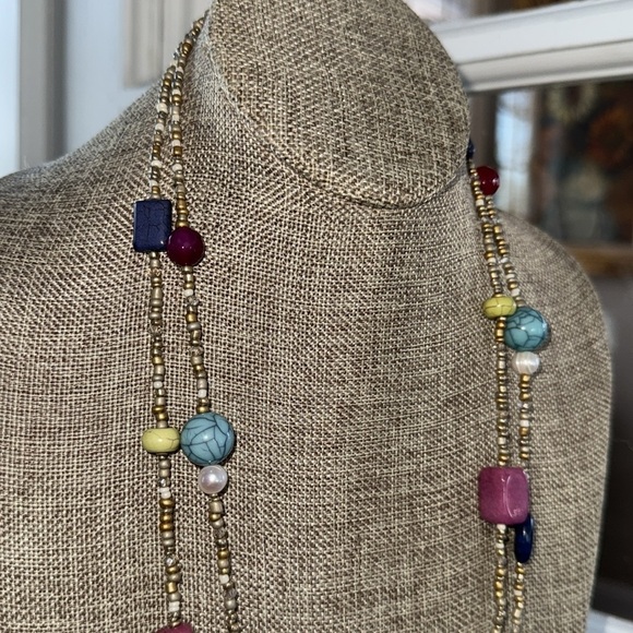 Chico's beaded necklace all glass gold toned long adjustable - Picture 2 of 3